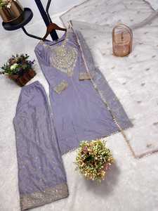 Festival Wear Crêpe Soie Séquence Brodé Top et Palazzo Avec Bordure De Dentelle De Soie Organza Lourde Travail Dupatta Entièrement Cousu - Product Image 2