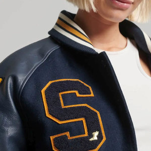 Chaqueta de Béisbol de Lana con Botones Cubiertos, Estilo Universitario, Bordado de Letras, para Mujer, Nueva Llegada, Gran Venta - Product Image 2