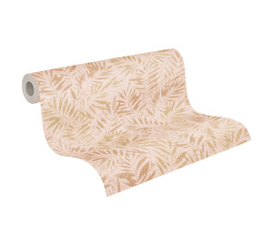 Papel Tapiz Floral Hecho en Alemania, Rollos Beige Dorado, Estructura Textil de Vinilo No Tejido, Lavable, Resistente a la Abrasión, Ligero, para Sala de Estar - Product Image 5