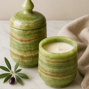 โถเทียนโอนิกซ์หรูหราภาชนะหินธรรมชาติทำด้วยมือสำหรับเทียนหอมตกแต่งบ้านสปาและของขวัญใช้ - Product Image 5