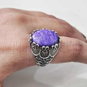 Anillo de Piedra Natural para Hombre, Piedra Preciosa de Charoita Natural, Todos los Tamaños, Joyería de Aniversario Otomano, Anillo de Plata de Ley 925 - Product Image 3