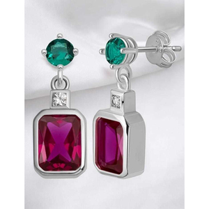 Pendientes de Plata de Ley 925 con Diamantes en Colores Esmeralda y Rubí, Recién Llegados de Turquía - Product Image 4