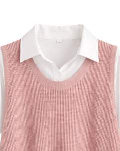 Gilet en tricot sans manches pour femme, rose poudré personnalisé, avec poches contrastées, décontracté, superposition d'hiver, usine OEM - Product Image 4