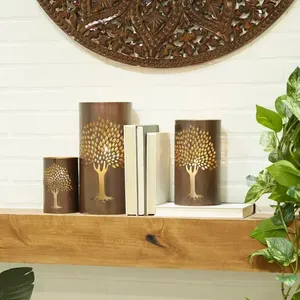 Portavelas Votivo de Hierro Forjado con Acabado Cobre Antiguo, Diseño Árbol de la Vida, Hecho a Mano, Linterna Rústica de Mesa, Resistente al Calor, Ecológico J N - Product Image 6