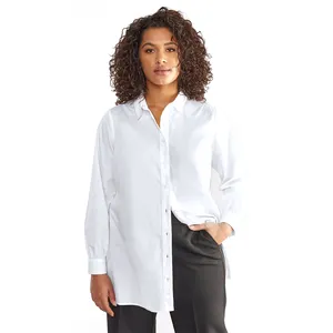 여자의 통기성 여름 새로운 스타일 긴 수갑 소매 화이트 컬러 클래식 칼라 블라우스 플러스 사이즈 버튼 고정 셔츠