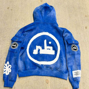 Drop Shoulder 3D bordado aplique personalizado francés Terry 100% algodón peso pesado 600gsm Boxy Cargo bolsillo Sudadera con capucha para hombres - Product Image 5