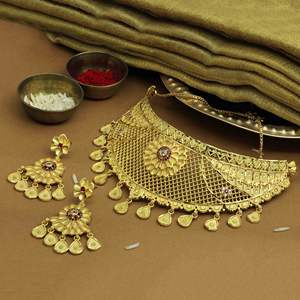 Wholesale Traditional Floral Design 14K 18K 24K <b>Gold</b> Filled Ruby Stone <b>Choker</b> Necklace Set Brass Material with Box <b>Chain</b> - Product Image 1