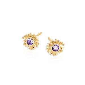 Jeulia Hope & Light Purple Stone Gold Sunflower Stud Earrings Trendy Bezel Set Gift - Product Image 3