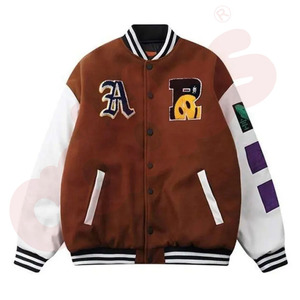 OEM personalizado bordado de la cadena 2 bolsillos laterales Letterman Varsity bomber chaqueta para los hombres - Product Image 4
