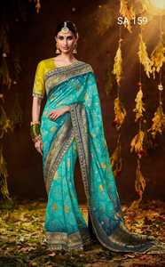 Collection de vêtements de soirée Bandhej en soie Georgette Sari avec chemisier de travail lourd - Product Image 6