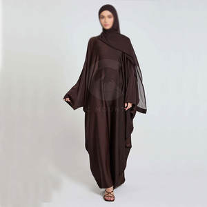 Vêtements islamiques personnalisés Abaya pour femmes Robe musulmane Abaya pour femmes Robe décontractée de couleur unie Costume deux pièces Abaya pour femmes Robe musulmane - Product Image 4