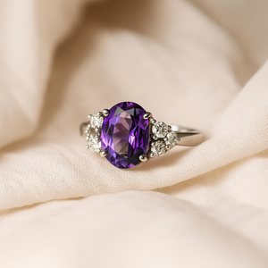 Soumya Creation Sterling <b>Silver</b> <b>Amethyst</b> Engagement <b>Ring</b> with Invisible Setting and Luxury Design for Women - Product Image 1