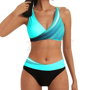 Conjuntos de Bikini deportivos para mujer, etiqueta de logotipo personalizado, traje de baño sin costuras de talla grande, patrón sólido, secado rápido, antibacteriano, bajo MOQ - Product Image 1
