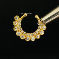 Cincin Hidung Septum Wanita Mewah Kristen Berlapis Emas Kuning/Rose 14K dengan Berlian Alami dan Hiasan Miligrain, Hadiah