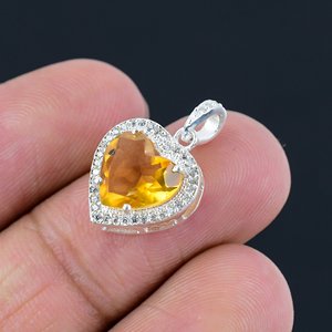 Heart Shape Citrine Vintage Pendant Yellow Gemstone 925 Sterling <b>Silver</b> Elegant Handmade <b>Jewelry</b> Gift <b>for</b> Women - Product Image 1