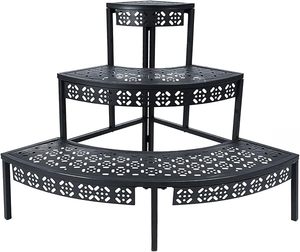 3-Tier Metal Stair-Step Style Plant Stand Classic Flower <b>Pot</b> Rack Indoor Outdoor Corner Shelf Planters Quarter Display <b>Holder</b> - Product Image 1