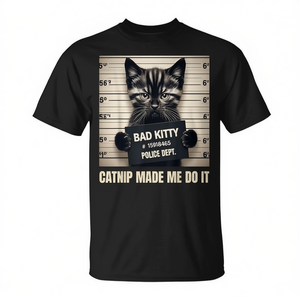 Camiseta con estampado gráfico divertido de Bad Kitty Cat Mugshot, Catnip Made Me Do It, para adultos, unisex, manga corta, cuello redondo, impresión digital - Product Image 3