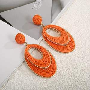 Pendientes de Aro de Mimbre de Paja Hechos a Mano para Mujer, Joyería Colgante Bohemia Ligera, Moda para Fiesta, Verano, Playa, Vacaciones, Diseño de Envoltura DE LA Paz - Product Image 4