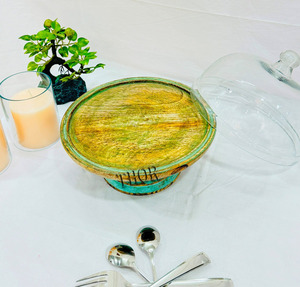 Dôme en verre transparent avec plateau de Base en bois poignée Cloche cloche pot gâteau vitrine pièce maîtresse de table pour Dessert fromage pâtisseries - Product Image 1