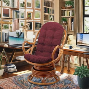 Silla Giratoria Papasan con Estructura de Ratán y Cojín Rojo - Diseño Moderno y Elegante para Oficina y Uso Comercial - Product Image 3