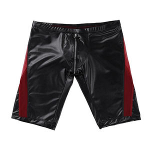 Top Brand Men's Boxer <b>Shorts</b> Soft Faux Leather <b>Zipper</b> Crotch Fashion Mesh Splice Low Rise Slim Fit Solid Men's <b>Shorts</b> - Product Image 5