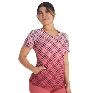 Tenues d'hôpital tricotées personnalisées pour hommes en polyester à imprimé écossais dégradé, faible MOQ, liquidation, ensembles de blouses et pantalons médicaux - Product Image 1