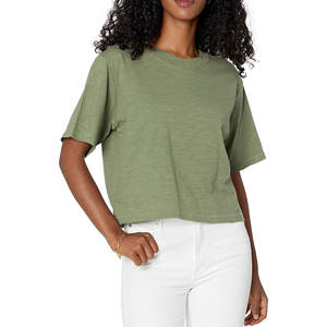 Camiseta corta de color sólido con diseño de tu propio logotipo para mujer, Camiseta corta de alta calidad con diseño superior para mujer - Product Image 1