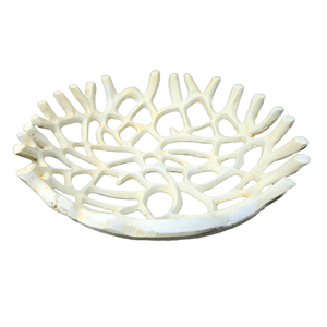 Plateau de service en métal blanc fabriqué à la main conception de branches de coquille marbre personnalisé vaisselle décorative pour la maison fruits collations occasions alimentaires - Product Image 1