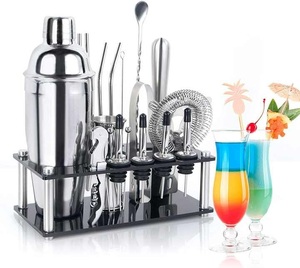 Ensemble d'outils de bar shaker à cocktail barman noir très vendu shakers boston noirs avec support en bois ou en bambou Factory Direct - Product Image 1