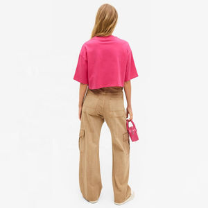 Top Corto Informal para Mujer, Estilo Urbano, Liso, a Cuadros, Corte Regular, Ligero, de Manga Corta, Transpirable, 100% Algodón Tejido, para Verano - Product Image 4