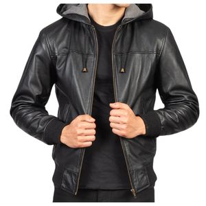 Chaqueta de Invierno de Cuero Genuino Original para Hombre, Cuello Alto, Logotipo Frontal, Impermeable, con Capucha, Ecológica, OEM, Alta Calidad, Personalizable - Product Image 1