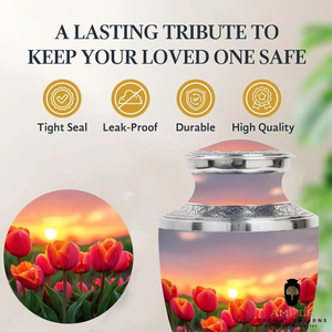 Urna de cremación de aluminio hecha a mano Diseño de grabado de flores Urnas de cremación | Revestimiento Meena | Diseño a prueba de fugas (grande 220 Cu) - Product Image 3