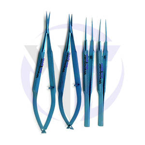 Set de Microcirugía Oftálmica, Pinzas y Tijeras de Acero Inoxidable, Kit Manual, Portaagujas de Titanio Azul, Instrumentos Wenquar - Product Image 1