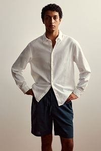 Pantalones cortos de tela texturizada de mezcla de algodón y lino de calidad superior para hombre con bolsillo lateral Diagonal con cordón elástico en la cintura - Product Image 6