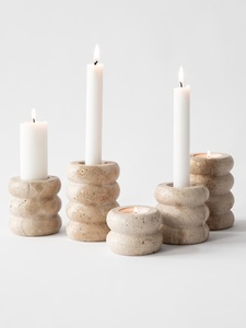 Elegant Travertine Stone <b>Tealight</b> <b>Holder</b> Modern Tapered Design for Warm Ambient Lighting and Stylish Natural Home Decor Accent - Product Image 4