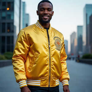 Casual Winter Zipper Satin Bomber <b>Jackets</b> <b>Men's</b> Crew Neck <b>Lightweight</b> Solid Color Bomber Varsity <b>Jacket</b> <b>Men</b> - Product Image 5