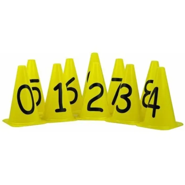 Прямая поставка индийского Производителя виниловые желтые тренировочные маркеры с нумерованным конусом 9 дюймов использование для спортивных тренировок