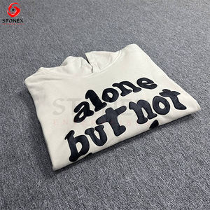 Top Quality Heavyweight 100% Cotton Hoodie <b>Wreath</b> Line Puff Printing Oversized Men's Hoodies - Product Image 5