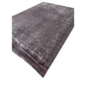 Tapis rectangulaire Azalea gris et noir en laine et soie noué à la main, motif floral et abstrait, pour couloir et pièces - Pae-6173 - Product Image 2