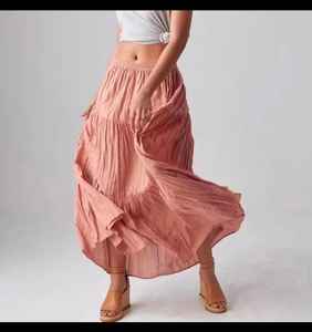 กระโปรงแม็กซี่ทรงเอสำหรับผู้หญิงใส่ในฤดูร้อนกระโปรงยาวผูกเชือกผ้าเรยอนเอวสูงแบบลำลองแต่งพู่ - Product Image 3