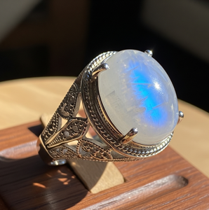 Haute qualité personnalisé 925 argent fête bague arc-en-ciel pierre de lune pierre précieuse or Rose tendance Rhodium bijoux de mode mariage - Product Image 6