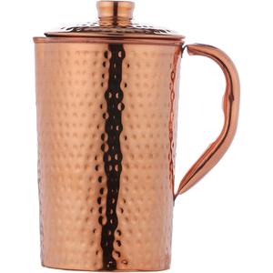 Pichet à eau au design élégant en cuivre pur 100% avec couvercle finition polie cruche ayurvédique pour bureau de médecin - Product Image 6
