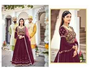 여성 인도 긴 코 튼 Anarkali 손 바느질 인도 전통 kurti 가운 dupatta 정장 세트 온라인 판매
