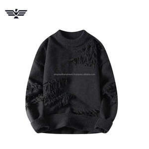 Lo último en suéter de punto desgastado de algodón 100% Premium para hombre, ropa de calle informal frontal antiarrugas, antiarrugas, antibolitas, de gran tamaño - Product Image 5