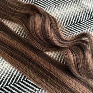 Brazilian Human <b>Hair</b> Drawstring Ponytail Clip-In Extension Water <b>Wave</b> Dark Brown & Caramel Lowlights - Product Image 4