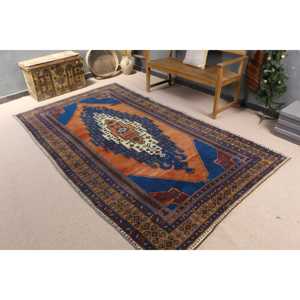 พรมวินเทจขนาดใหญ่ 5.3x9.6 ฟุต สีน้ำเงินตุรกี พรมสีพื้น - Product Image 2