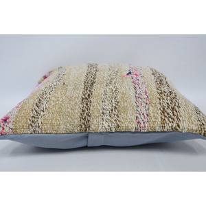 Premium Beige Kantha Patchwork Wool Pillow 16x16 Inch Luxury Bedding with Woven Fluffy Portable Square and <b>Ring</b> Patterns - Product Image 5