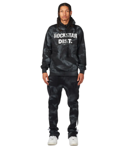 Sudadera con capucha y pantalones de chándal personalizados Conjunto de chándal acampanado Chándal para hombres con lavado con ácido e impresión - Product Image 1