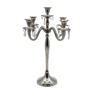 Bougeoir décoratif à 5 bras en aluminium nickelé couleur argent Décoration de mariage Candélabre fait main - Product Image 4