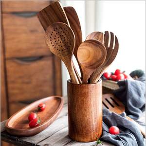 Ustensiles de cuisine en bois d'acacia de teck naturel Offre Spéciale personnalisés, y compris des spatules et des cuillères pour cuisiner pour les fêtes - Product Image 5